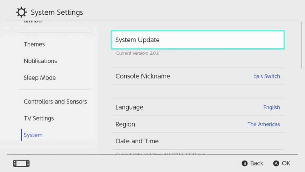 Nintendo Switch System Update